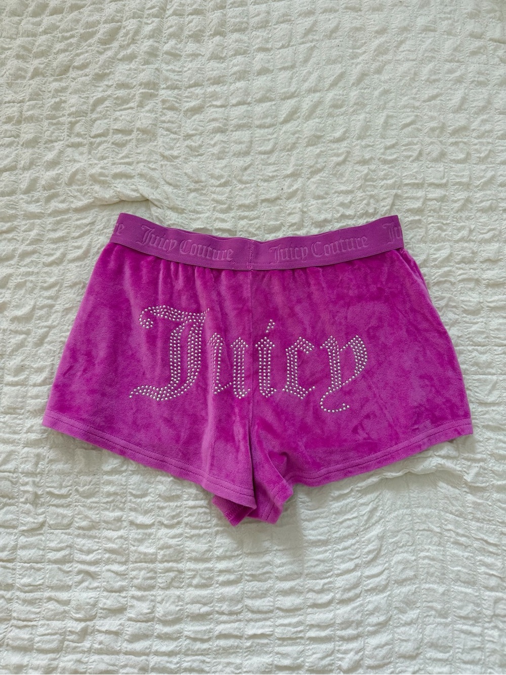 Juicy Couture Hot Pink Velour Rhinestone Logo Shorts